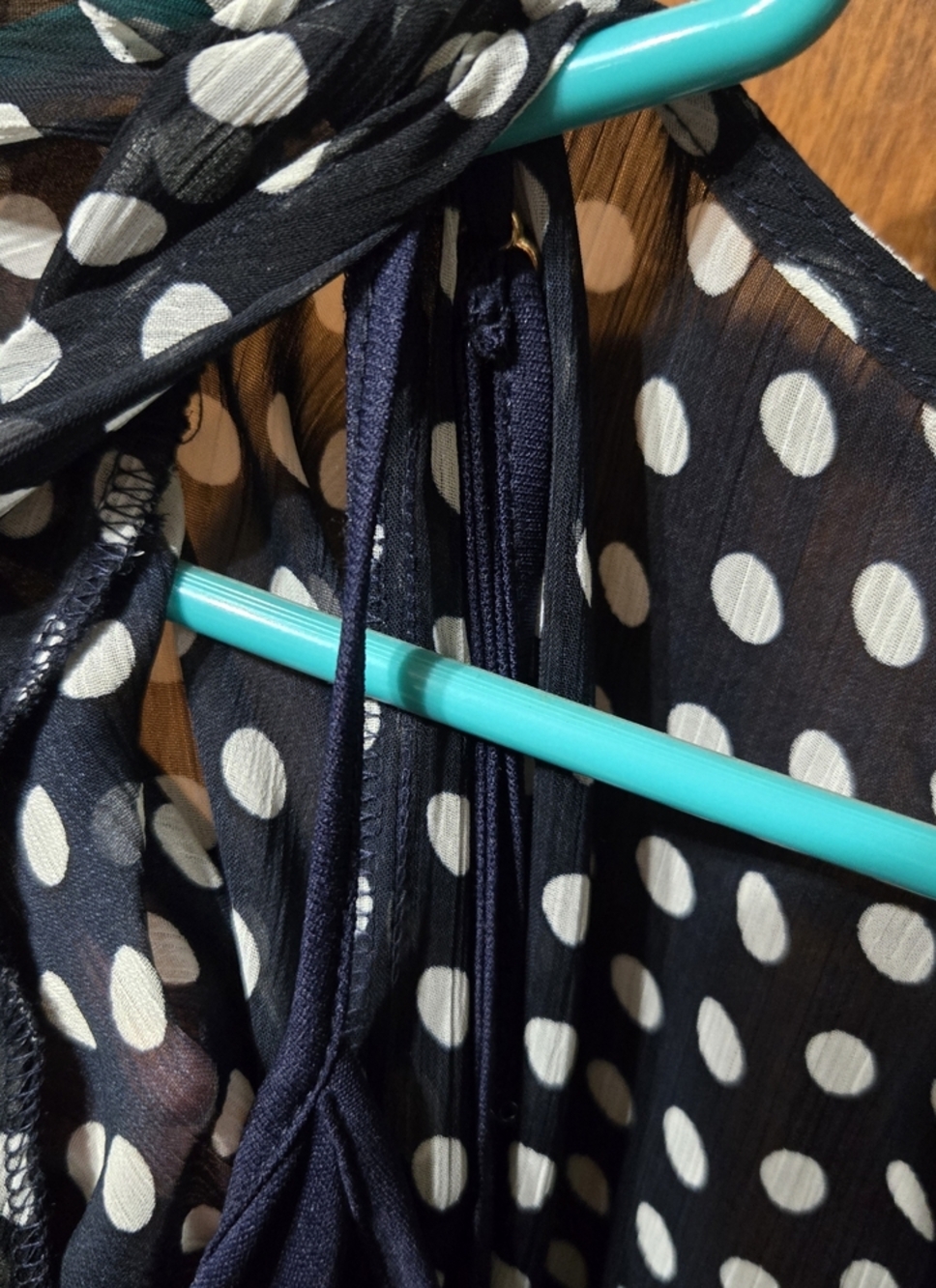 Calvin Klein Navy Polka Dot High Low Wrap Dress - Picture 3 of 5